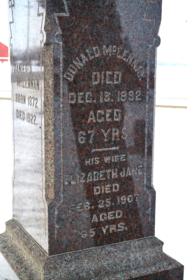 Photo of headstones/Donald McLennan d1892 hdstn Burns Mooreline Cem ON